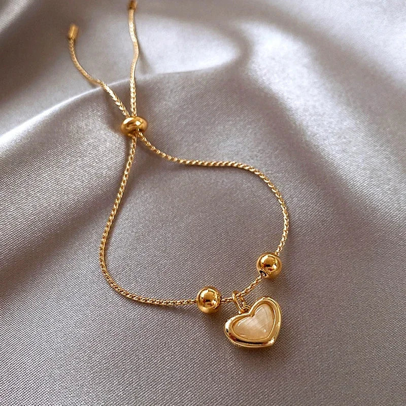 Peach Opal Heart Bracelet Gold Plated