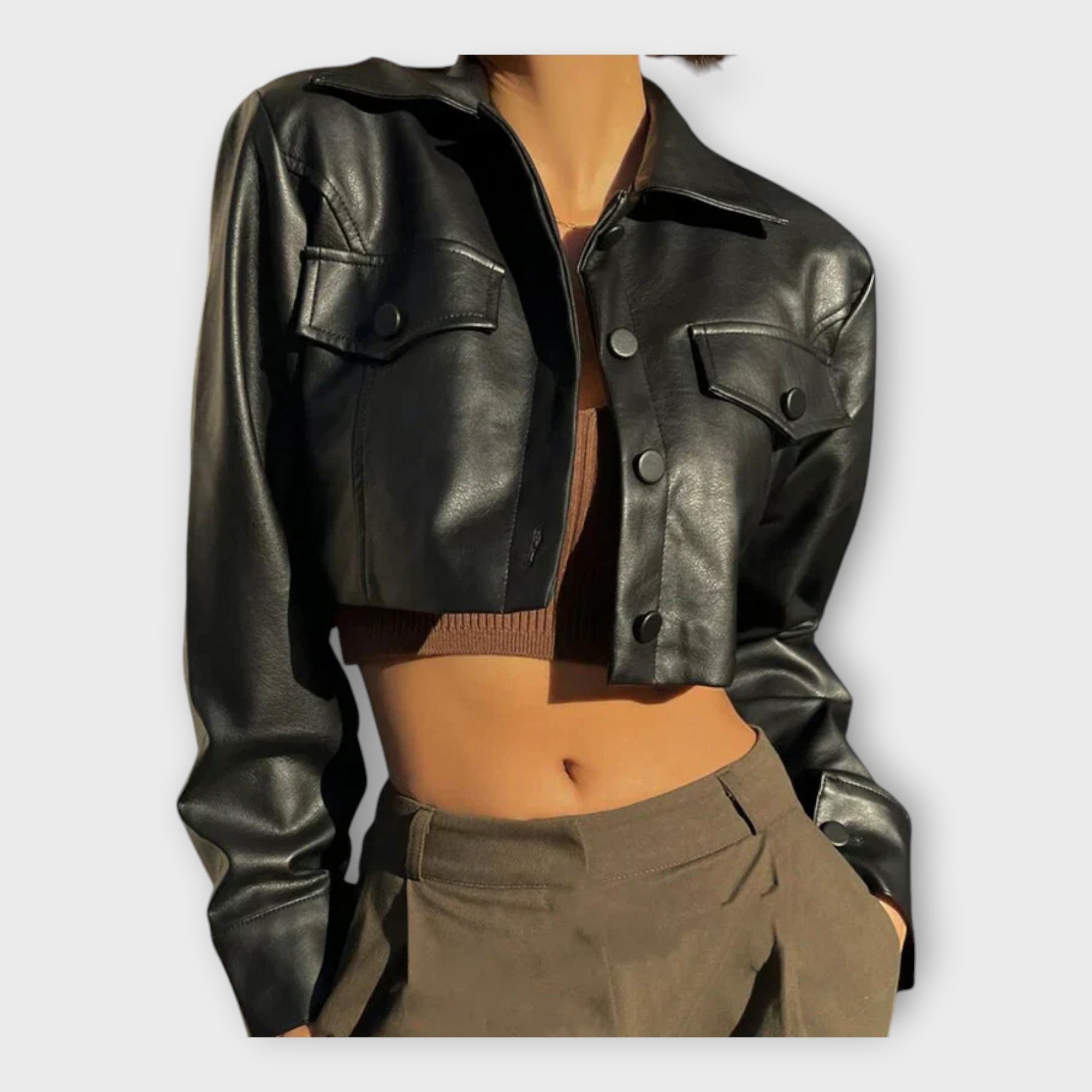 Anu | Short Leather Jacket with Pockets