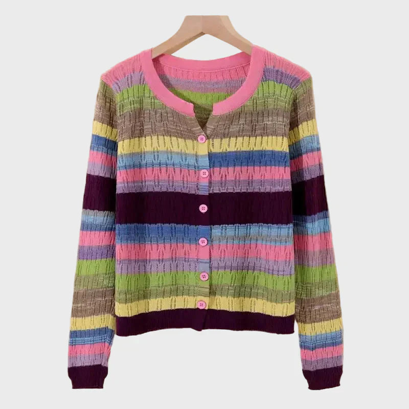 Birgit | Knitted cardigan with a retro striped pattern