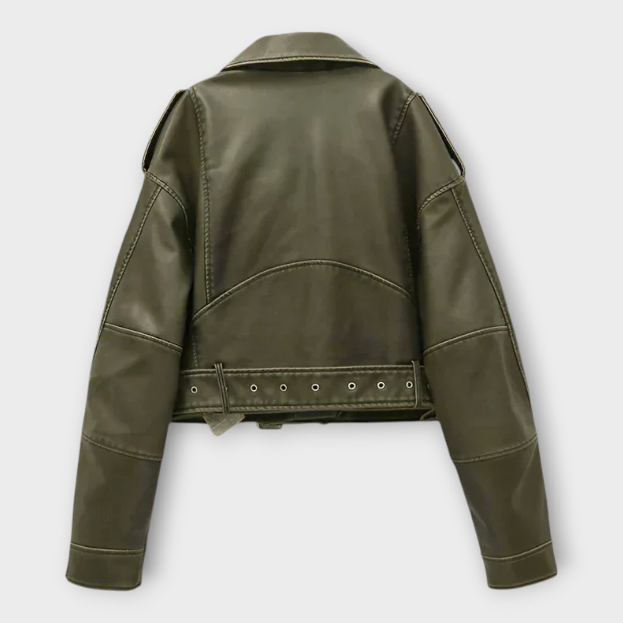 Riin | Stylish short leather jacket with belt and elegant appearance