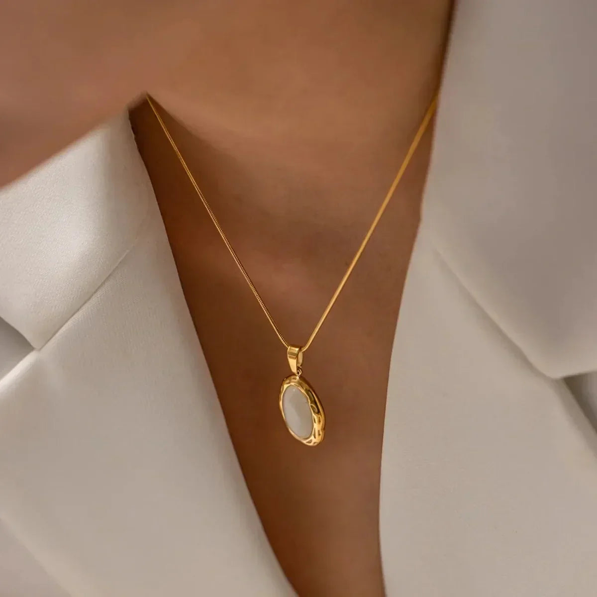 Gold Plated Necklace with Oval Cat's Eye Opal