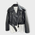 Riin | Stylish short leather jacket with belt and elegant appearance