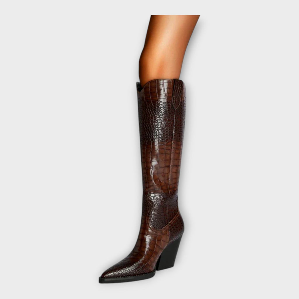 Mirjana | Elegant Crocodile Pattern Boots and Stylish Heel