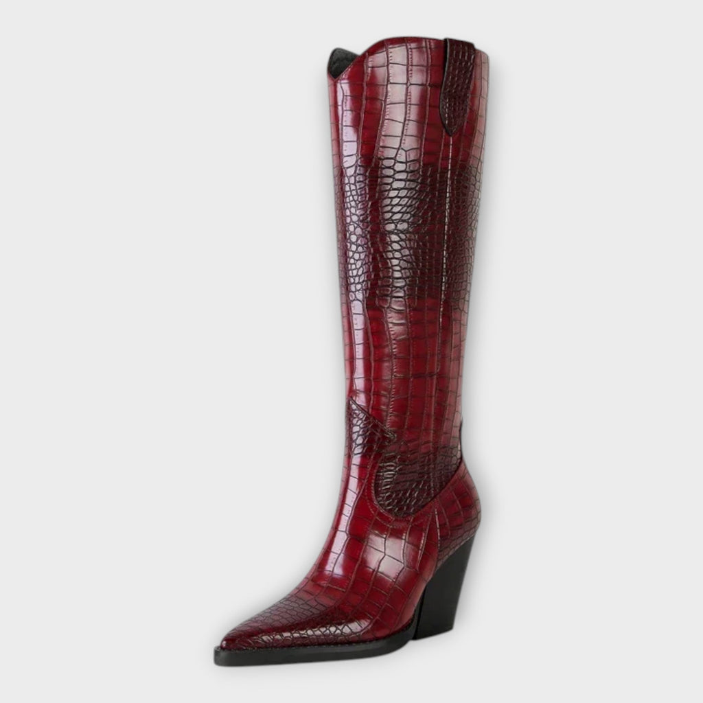 Mirjana | Elegant Crocodile Pattern Boots and Stylish Heel
