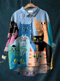 Elara | Artistic Cats and Dogs Print Women's Everyday Blouse