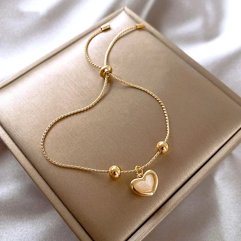 Peach Opal Heart Bracelet Gold Plated