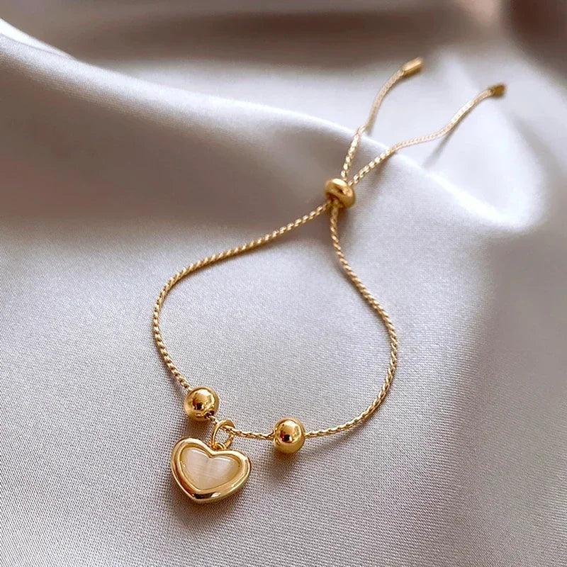 Peach Opal Heart Bracelet Gold Plated