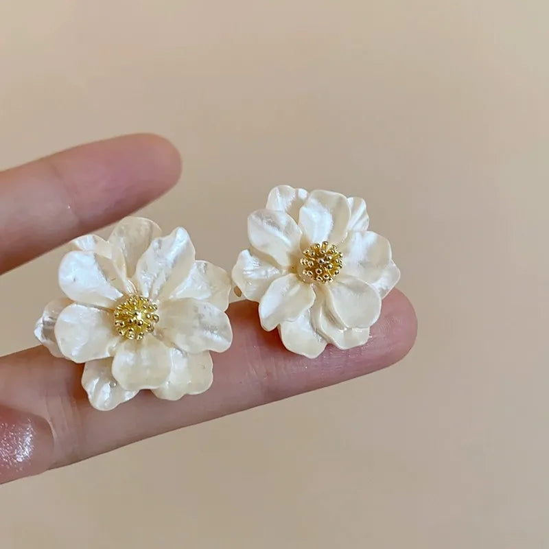 Chic White Acrylic Button Earrings