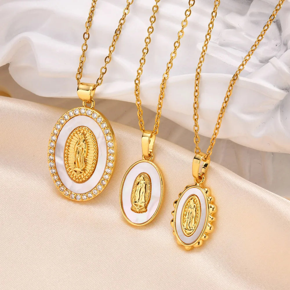 Gold Oval Virgin Pendant Necklace