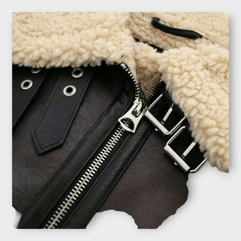 Helmi | Short leather jacket with fur and belt