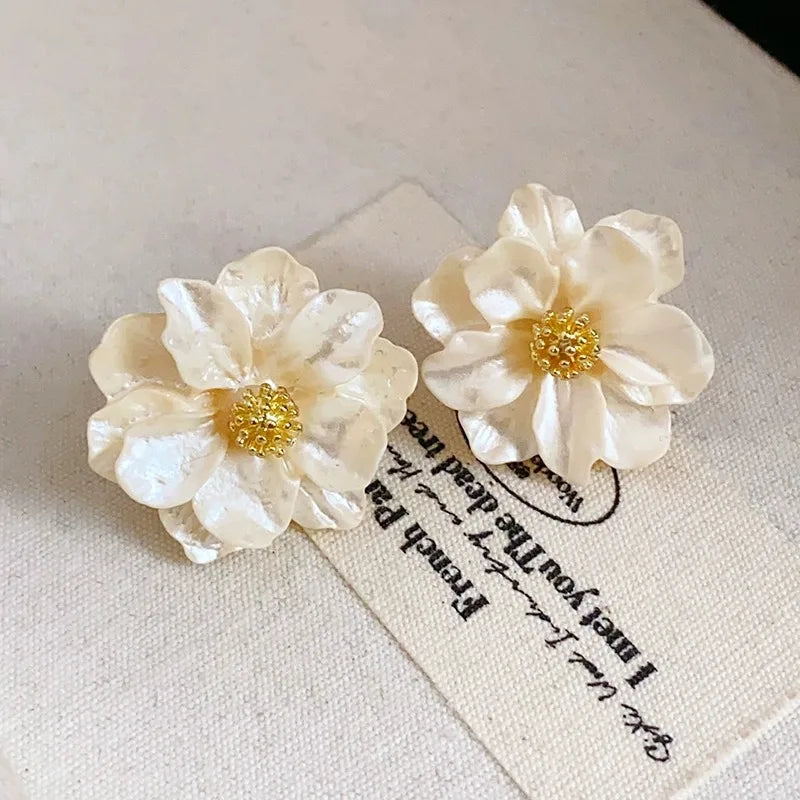 Chic White Acrylic Button Earrings