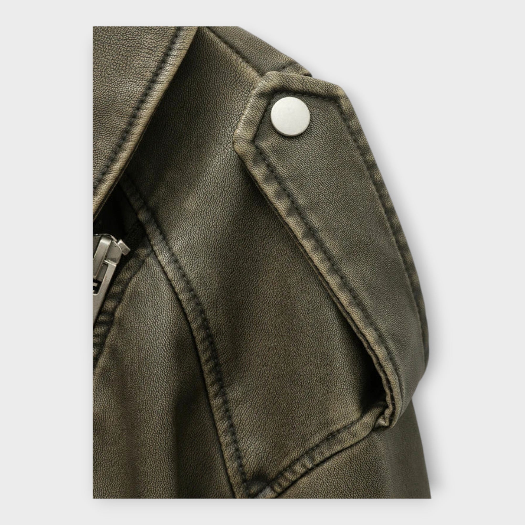 Riin | Stylish short leather jacket with belt and elegant appearance