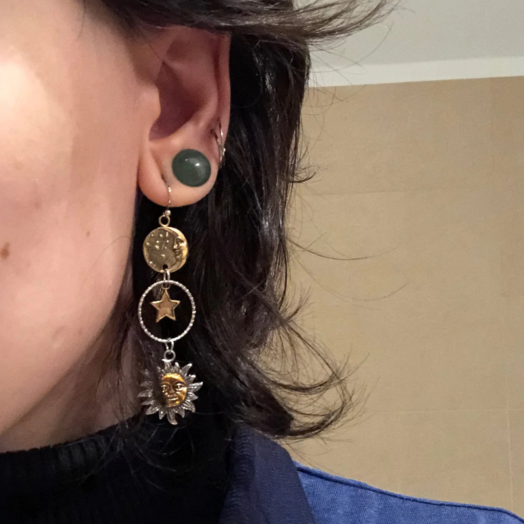 Drop Earrings with Sun and Moon Pendant