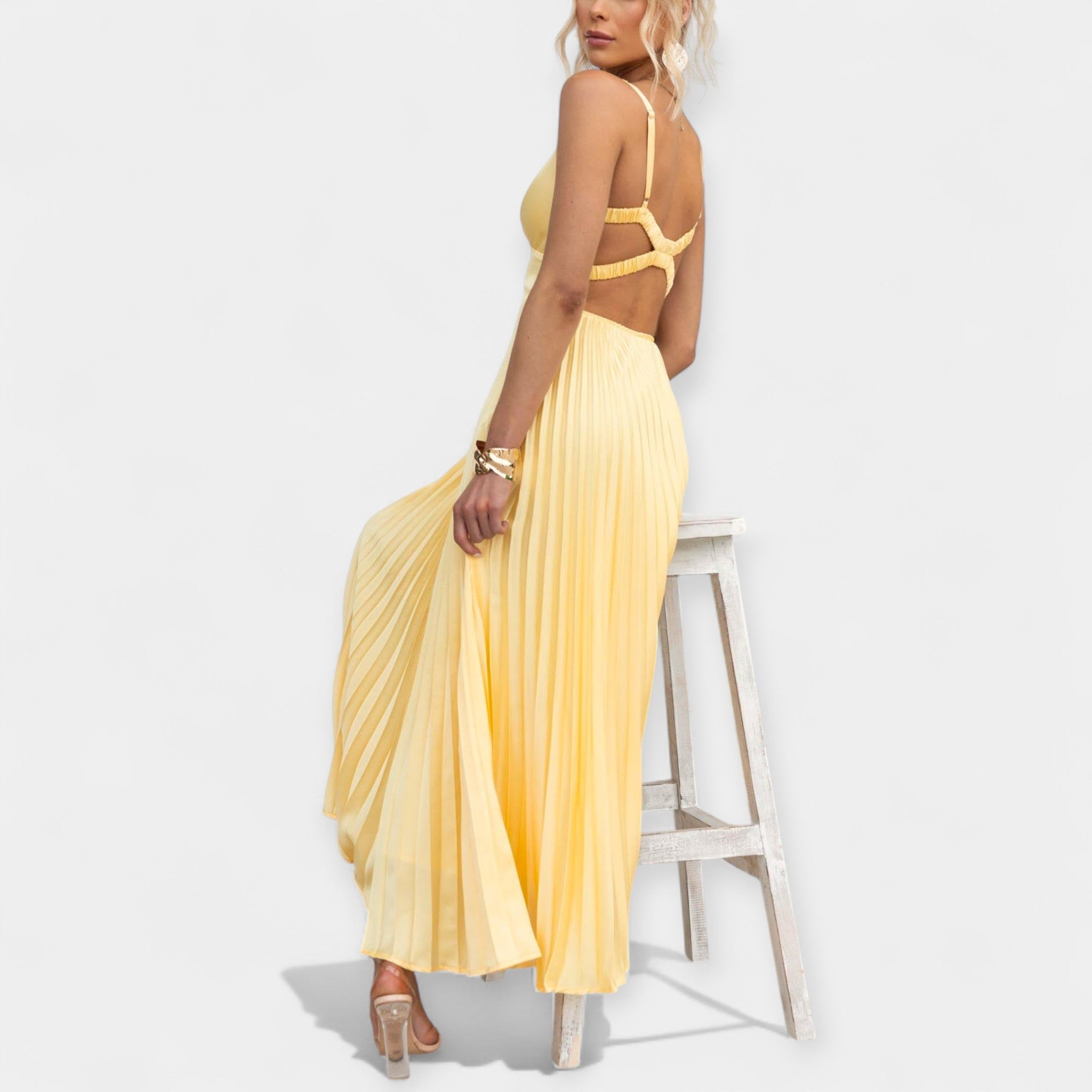 Selena | Pleated Maxi Dress in Yellow