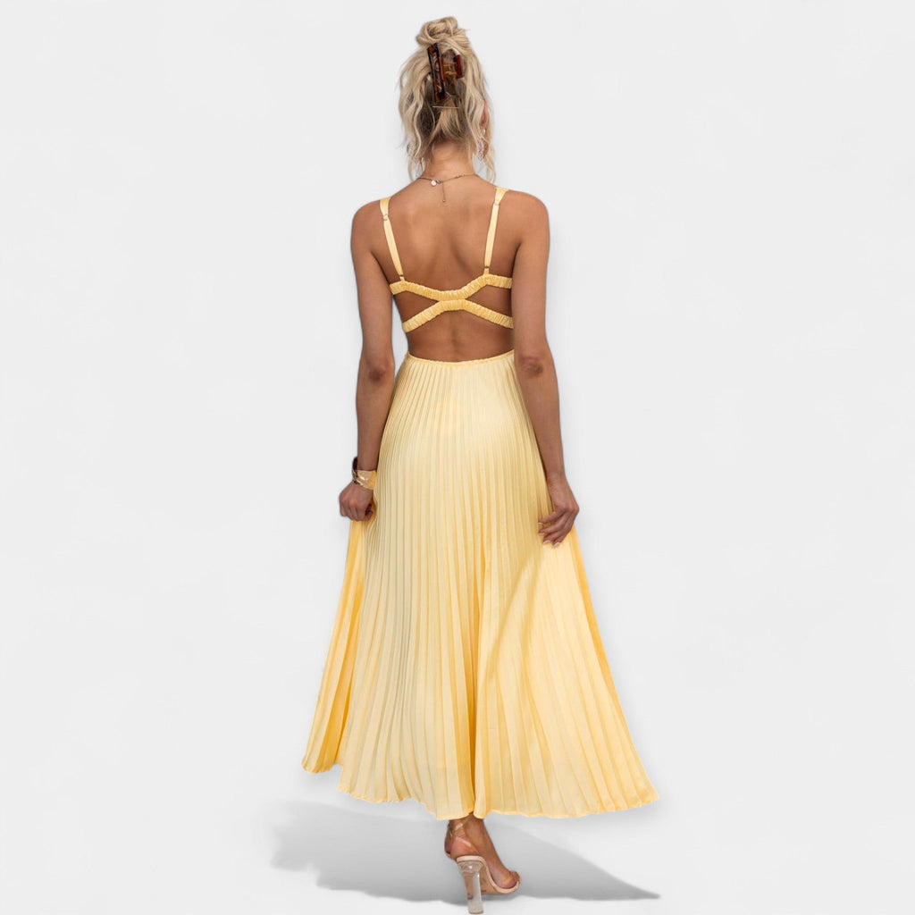 Selena | Pleated Maxi Dress in Yellow