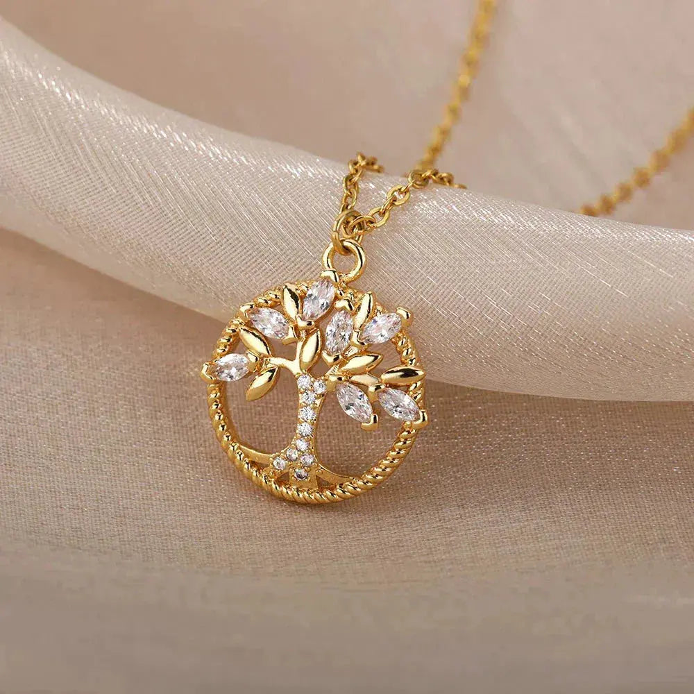 Gold Tree of Life Necklace with Zircons