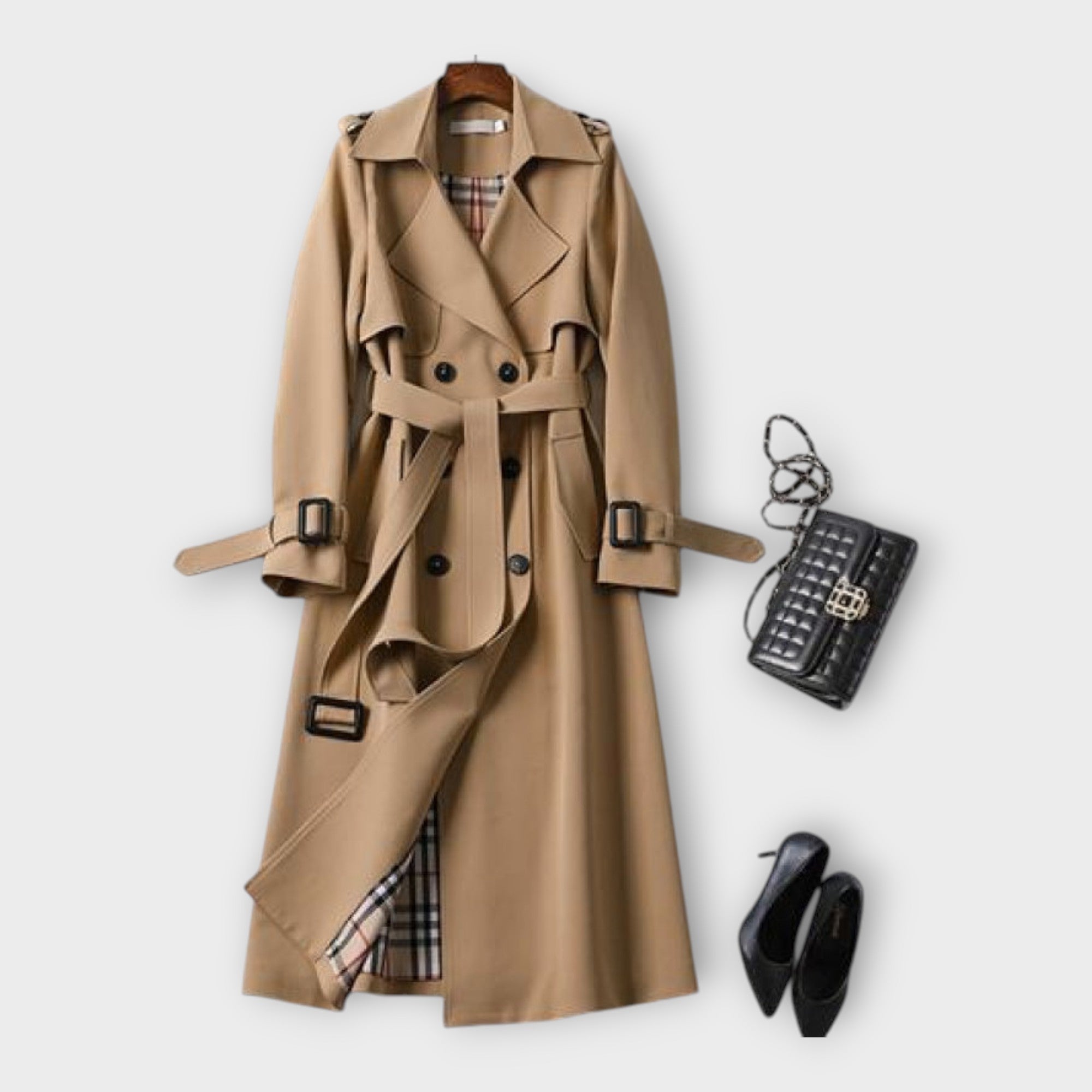 Merike | Classic Long Trench Coat with Belt