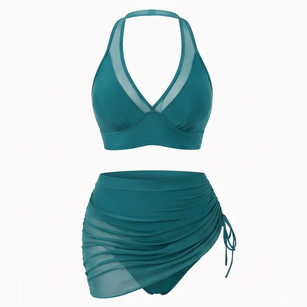 Marella™ – High-Waisted Mesh Bikini Set with Ruffled Skirt