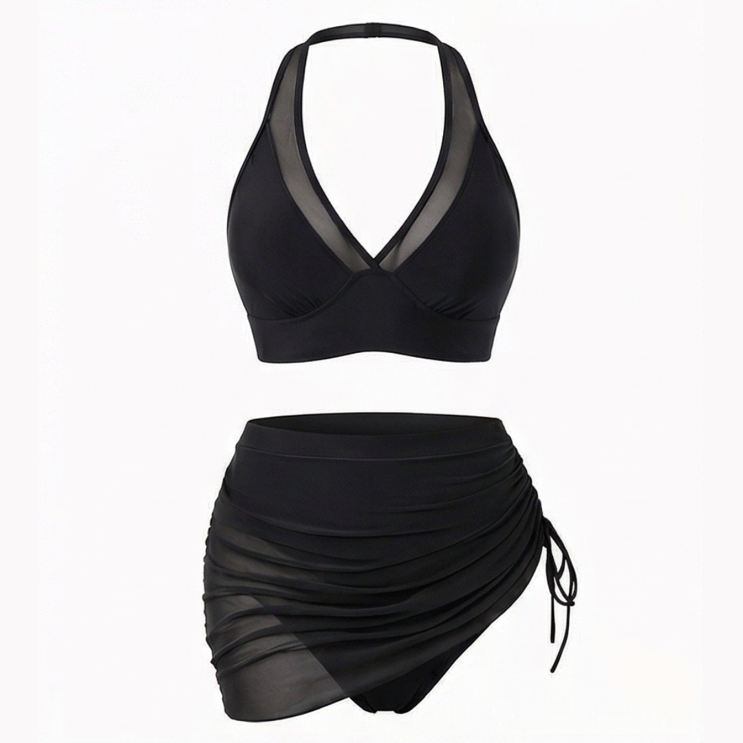 Marella™ – High-Waisted Mesh Bikini Set with Ruffled Skirt