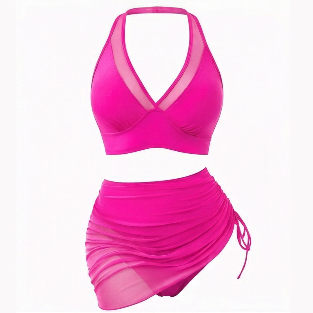 Marella™ – High-Waisted Mesh Bikini Set with Ruffled Skirt