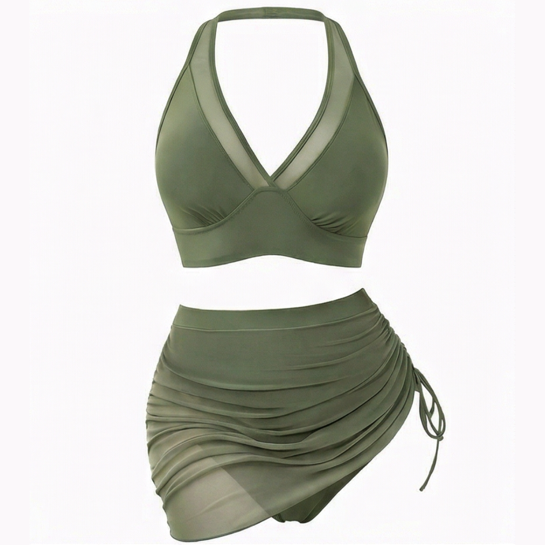 Marella™ – High-Waisted Mesh Bikini Set with Ruffled Skirt