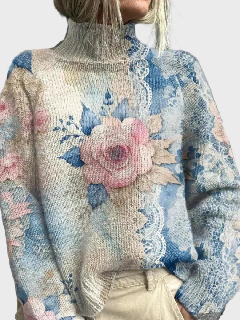 Ulvi | Elegant Knitted High Neck Jumper with Lace