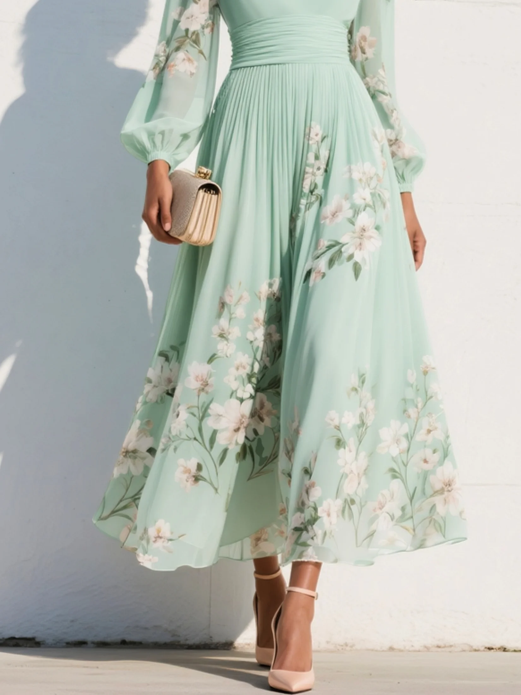 Cisella | Light Green Floral Midi Dress
