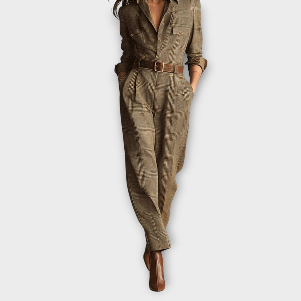 Keira | Checkered Jumpsuit with Belt and Tailored Cut