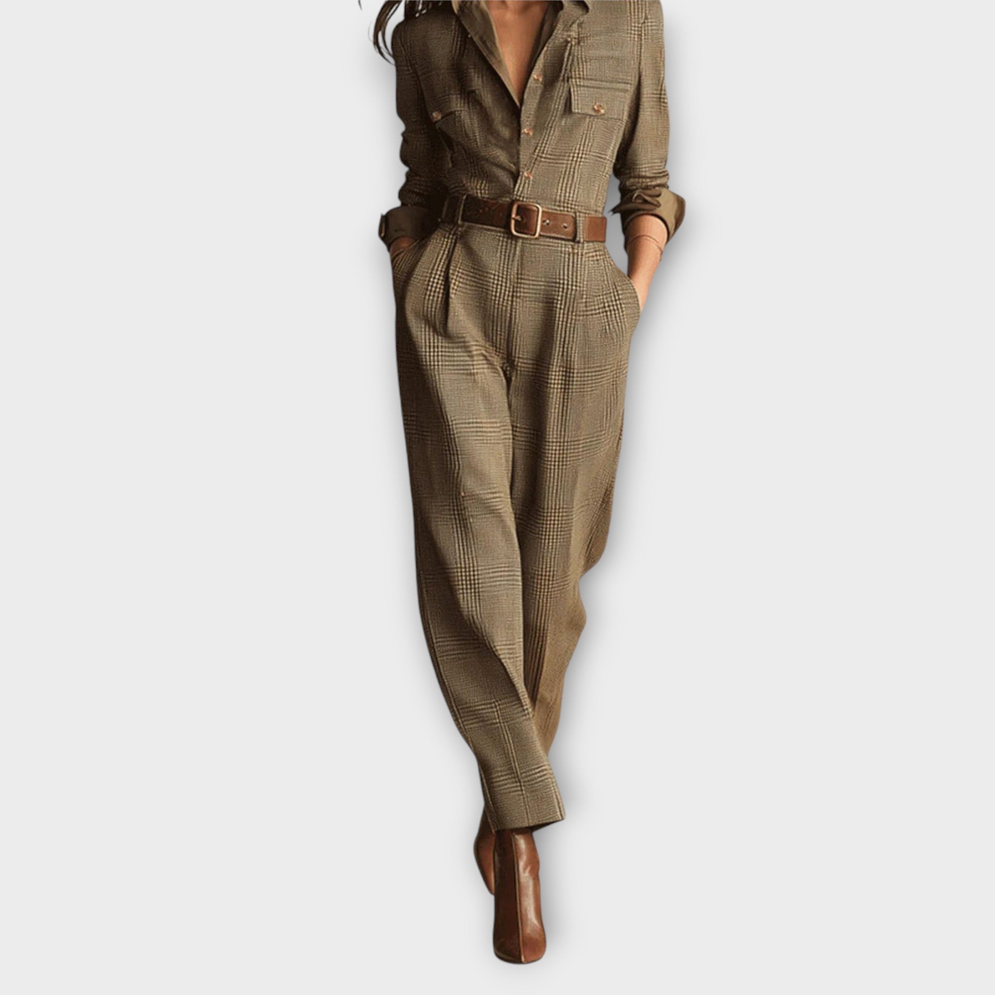 Keira | Checkered Jumpsuit with Belt and Tailored Cut