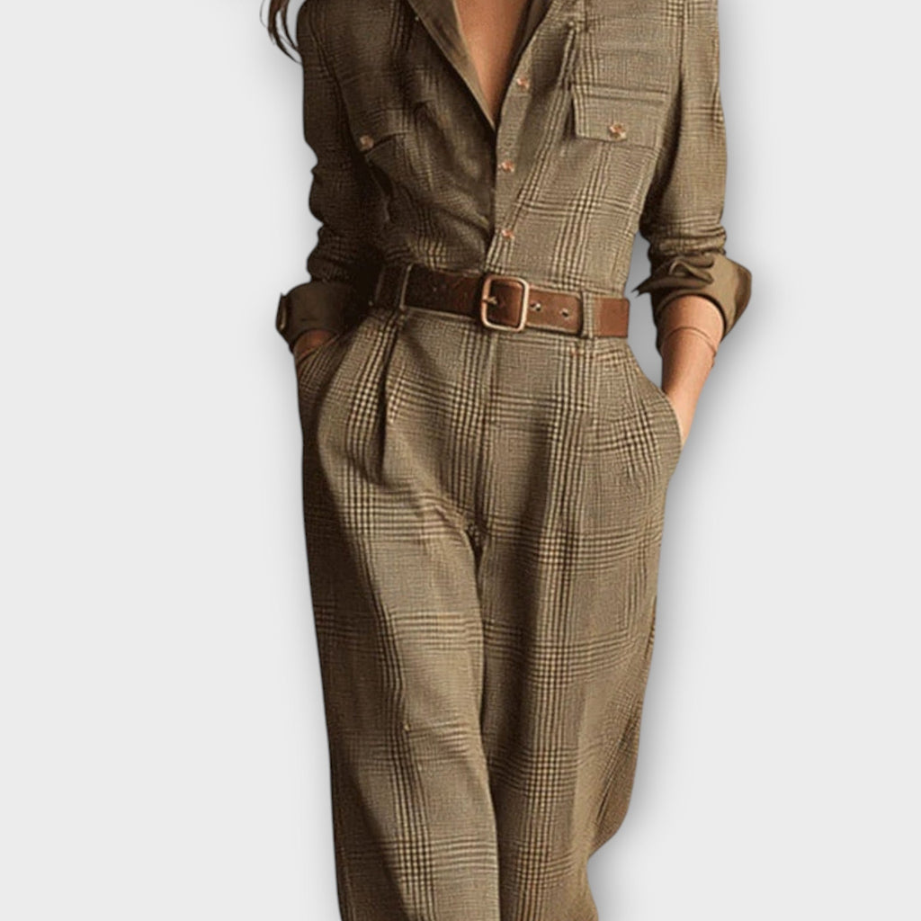 Keira | Checkered Jumpsuit with Belt and Tailored Cut