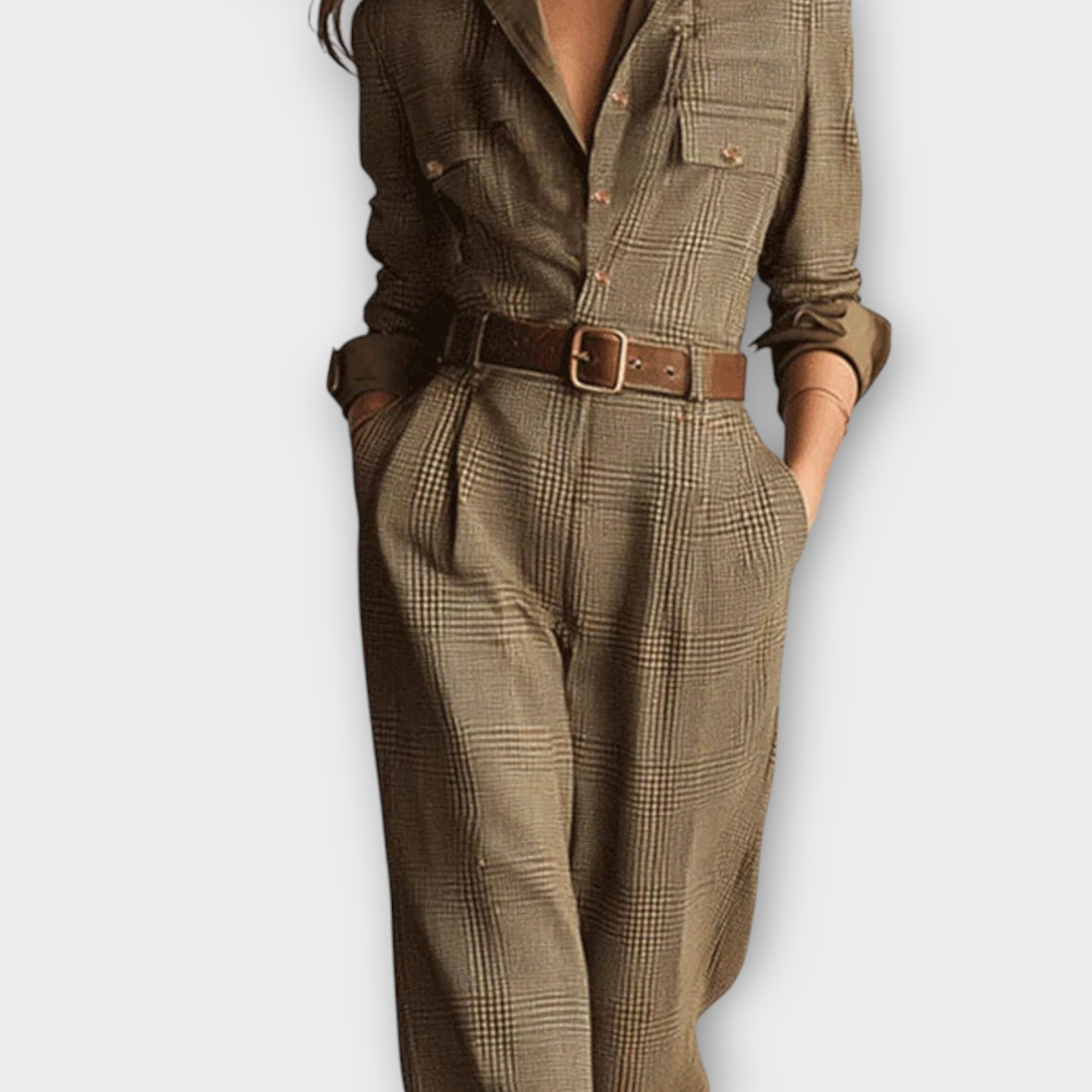 Keira | Checkered Jumpsuit with Belt and Tailored Cut