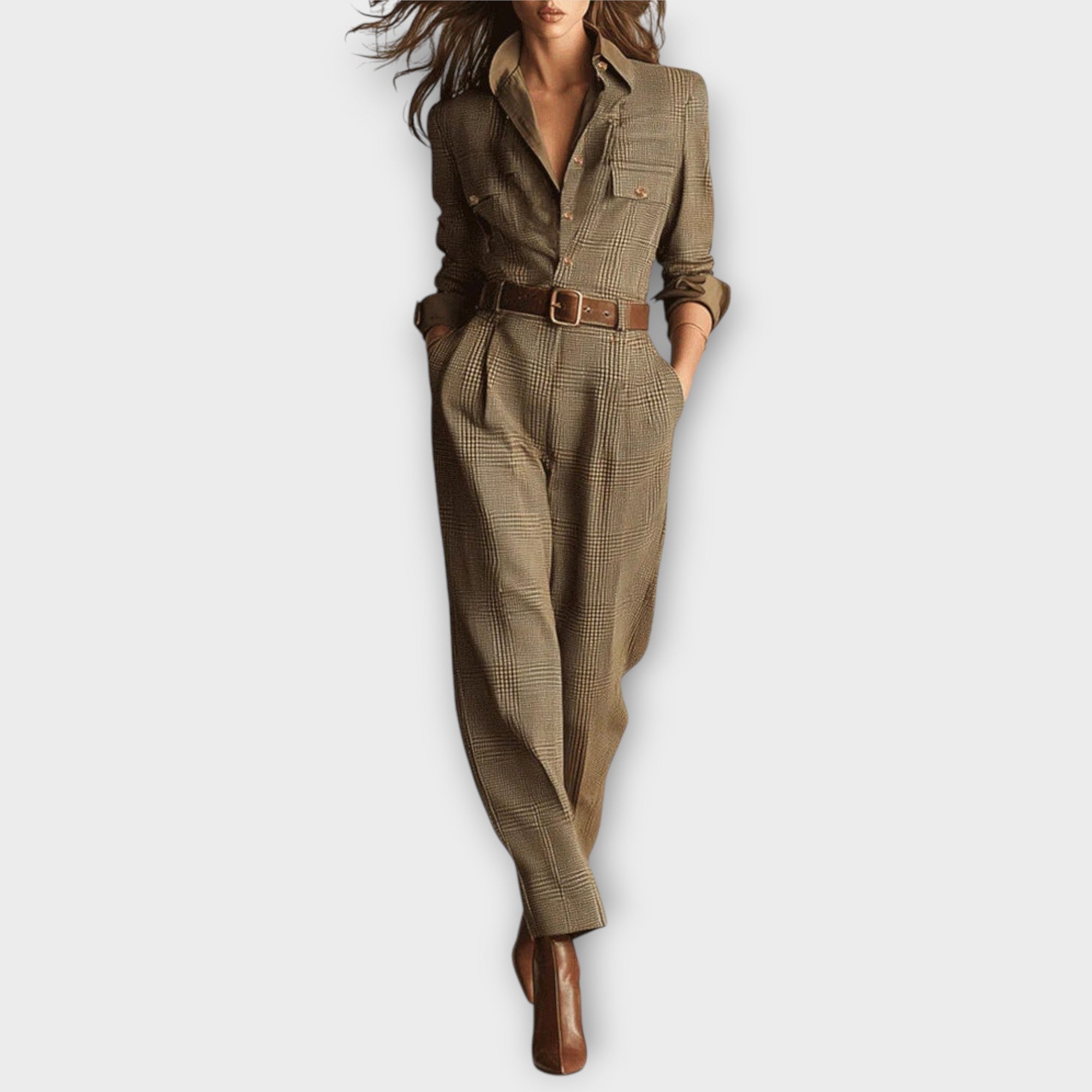 Keira | Checkered Jumpsuit with Belt and Tailored Cut