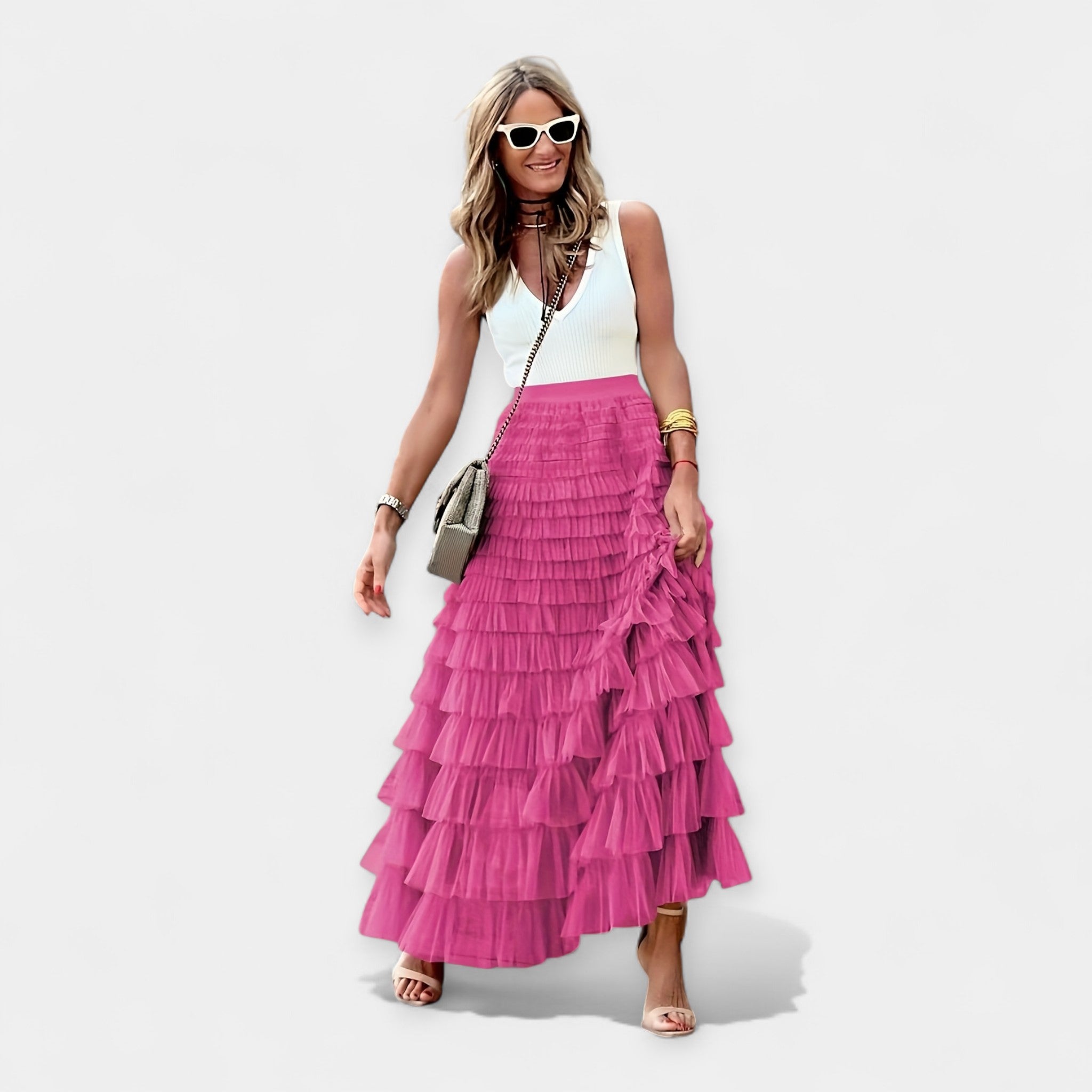 Nina | Boho Skirt with Mesh Trim