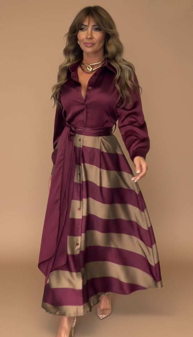Mila | Striped Long Dress with Lace