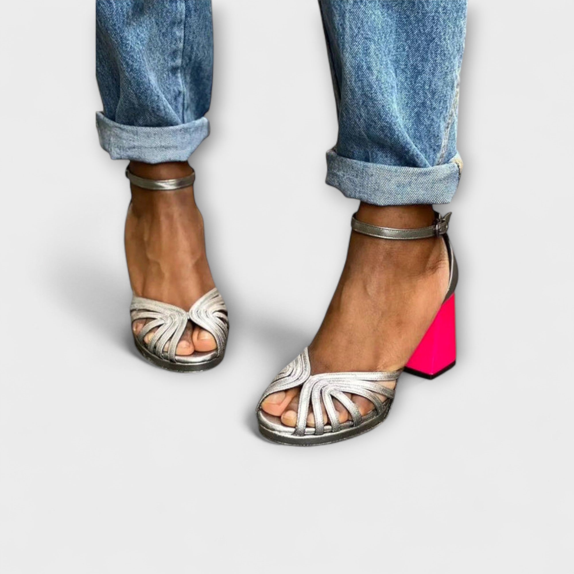 Vera | Metallic Colour Sandals with Fuchsia Heel