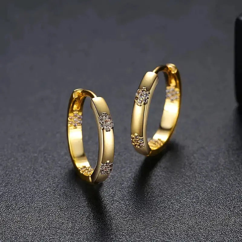 Vintage Circle Earrings with Golden Flower