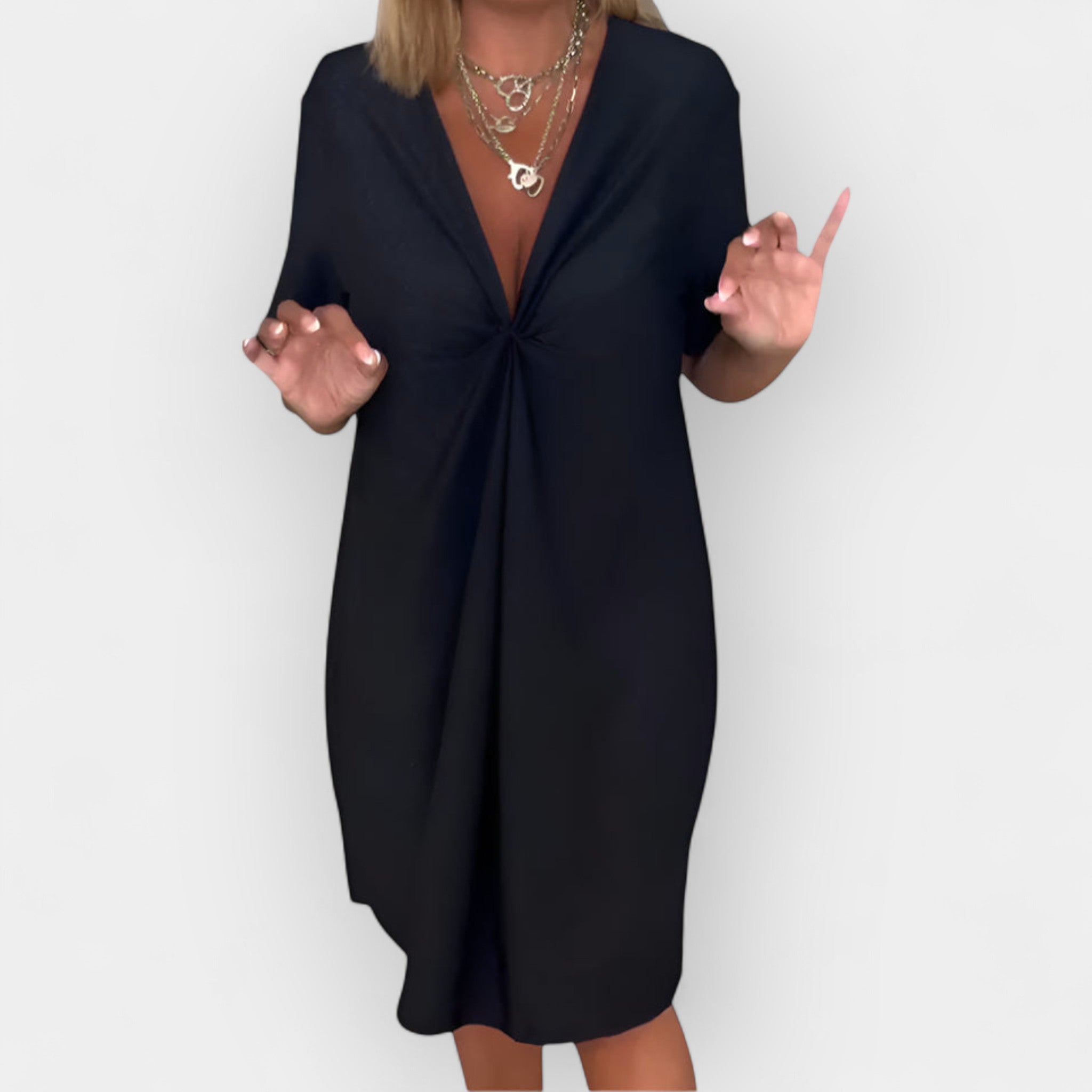 Yasmin | Elegant Dress with Hemline and V-Neck