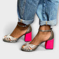 Vera | Metallic Colour Sandals with Fuchsia Heel