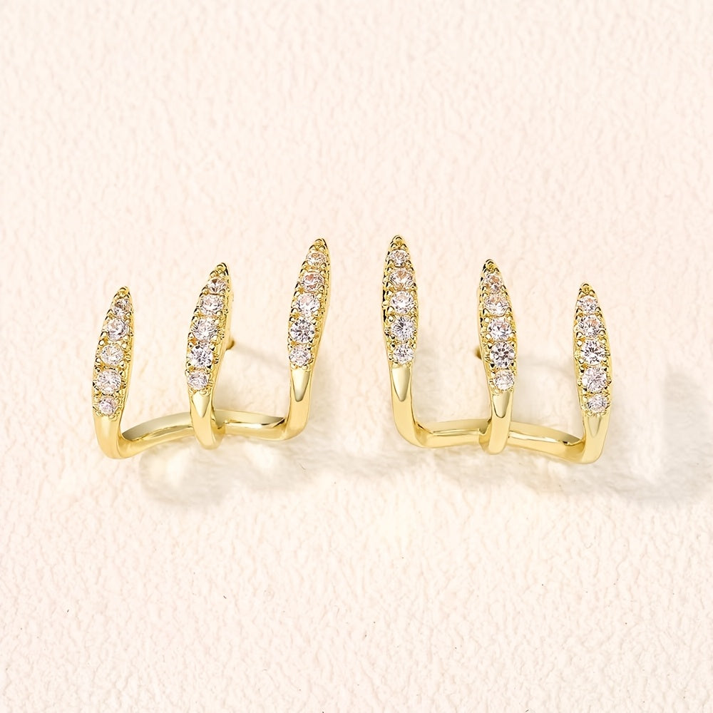 Elegant Earrings with Three Claw-set Rhinestones