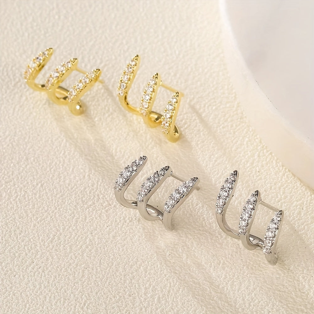 Elegant Earrings with Three Claw Set Rhinestones