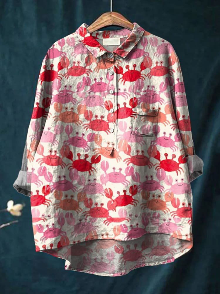 Lucie | Women's Summer Loose-Fit Shirt with Crab Pattern
