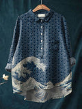 Delphine | Women's Deep Sea Wave Print Casual Shirt