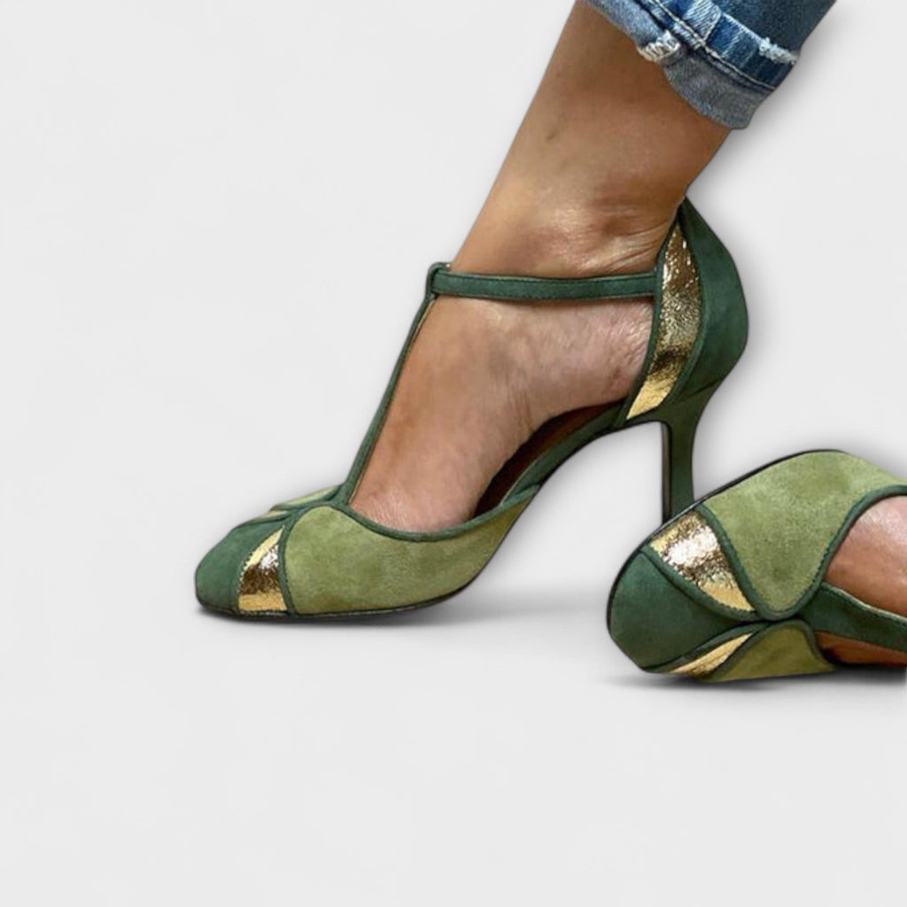 Elina | Alona-Patchwork V-neck Strap and Closed Toe