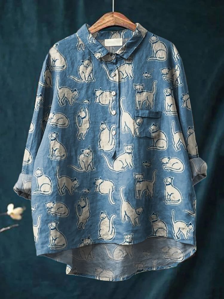 Marlowe | Women's Minimalist Cat Print Everyday Shirt