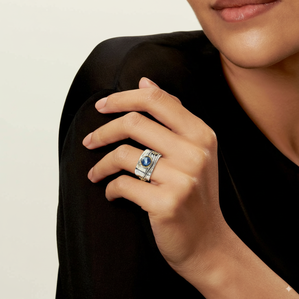 Vintage silver ring with blue crystal