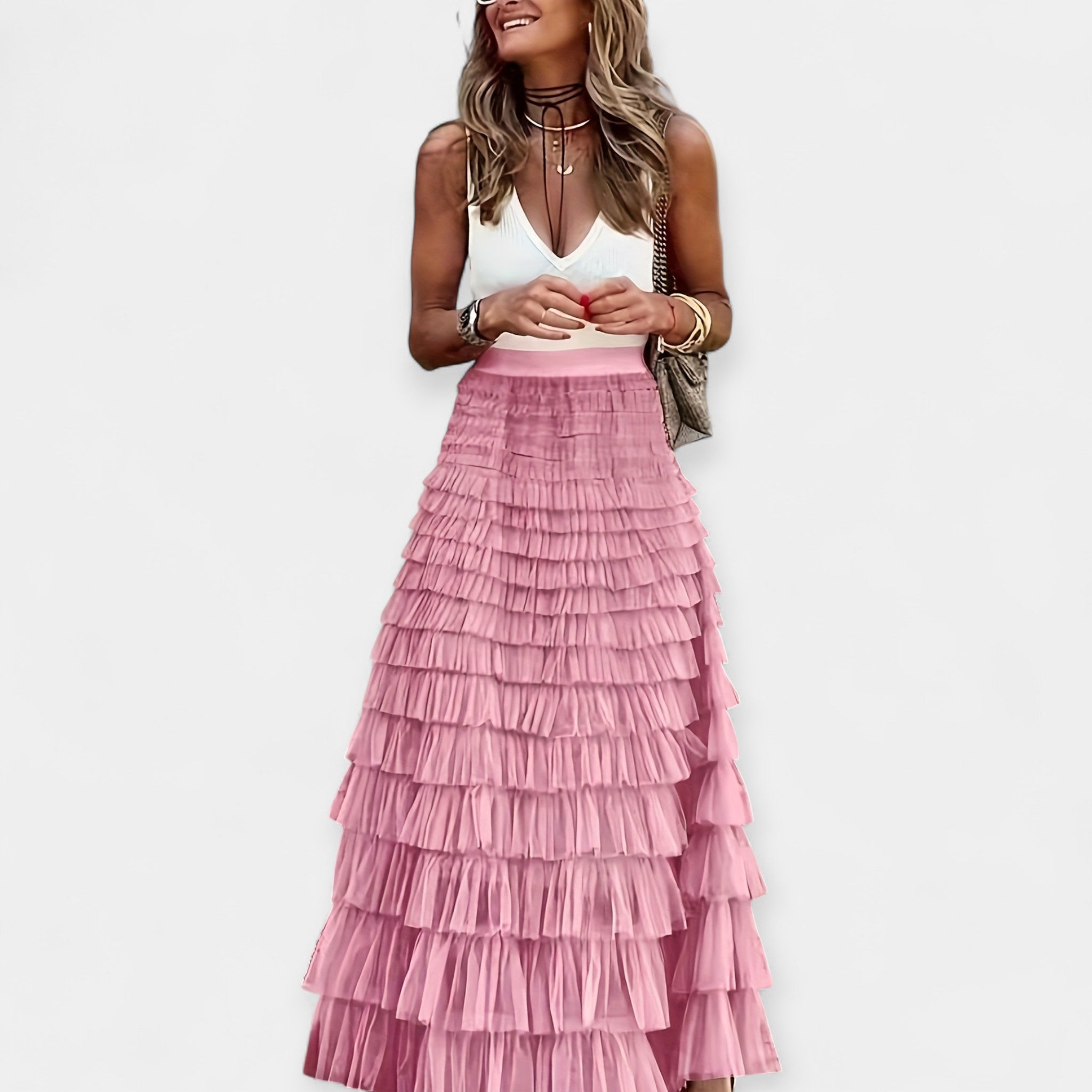 Nina | Boho Skirt with Mesh Trim