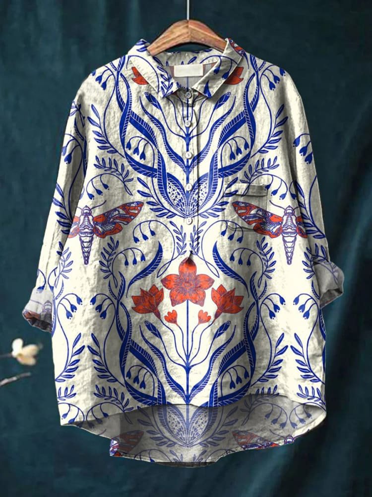Claire | Women's Blue Porcelain Print Everyday Shirt