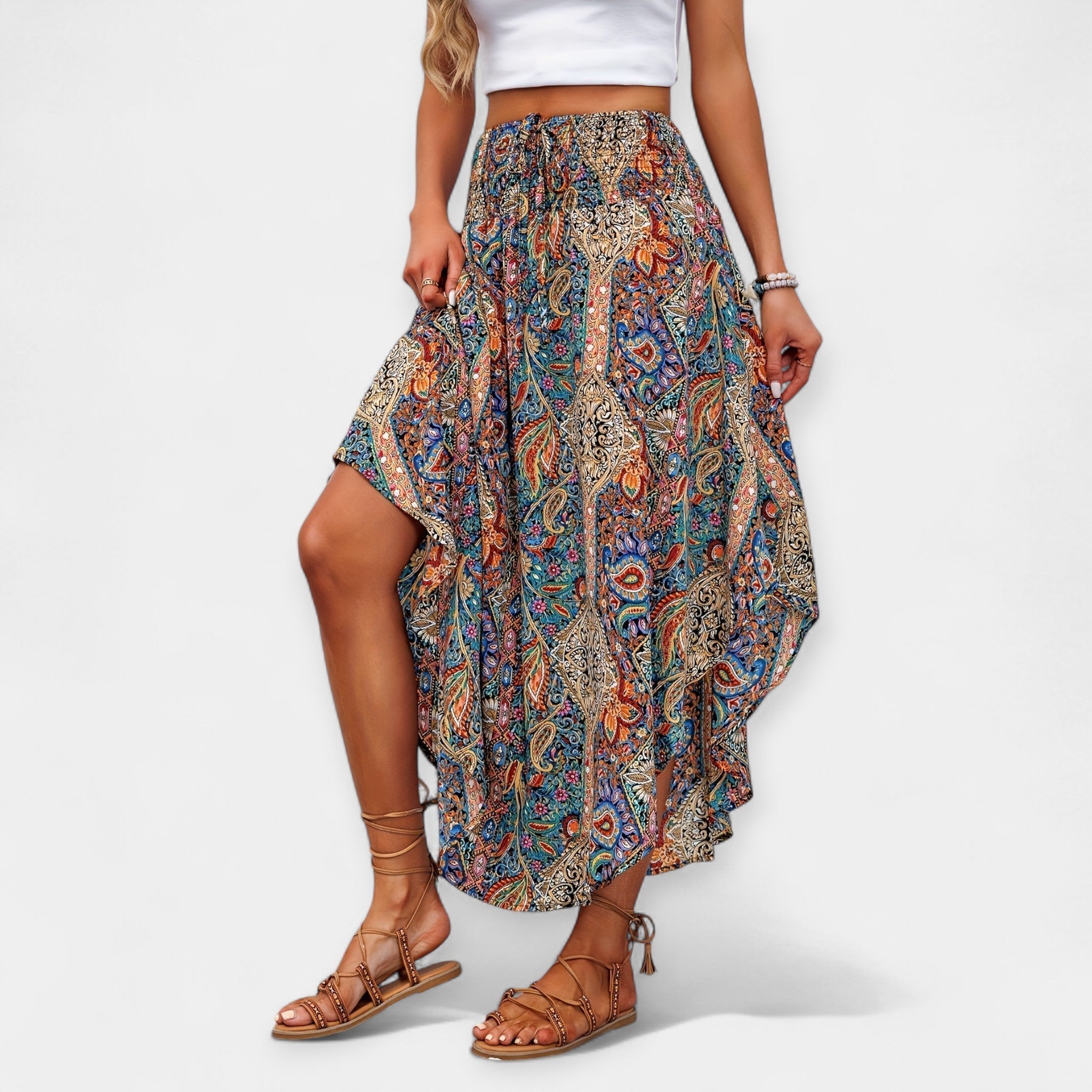 Huda | Floral Midi Skirt with High Waist