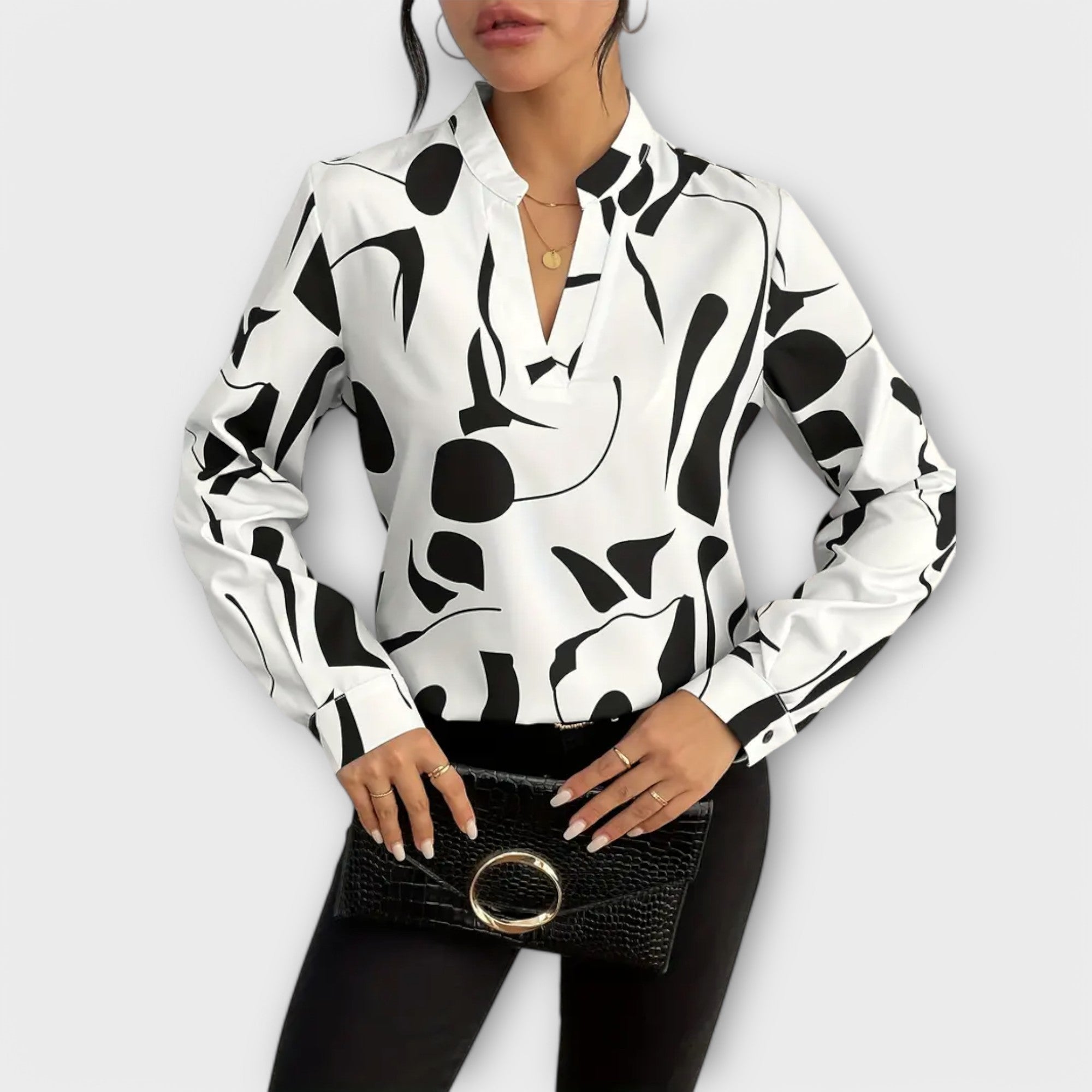 Joana | Elegant Long-Sleeved Blouse with Deep V-Neck