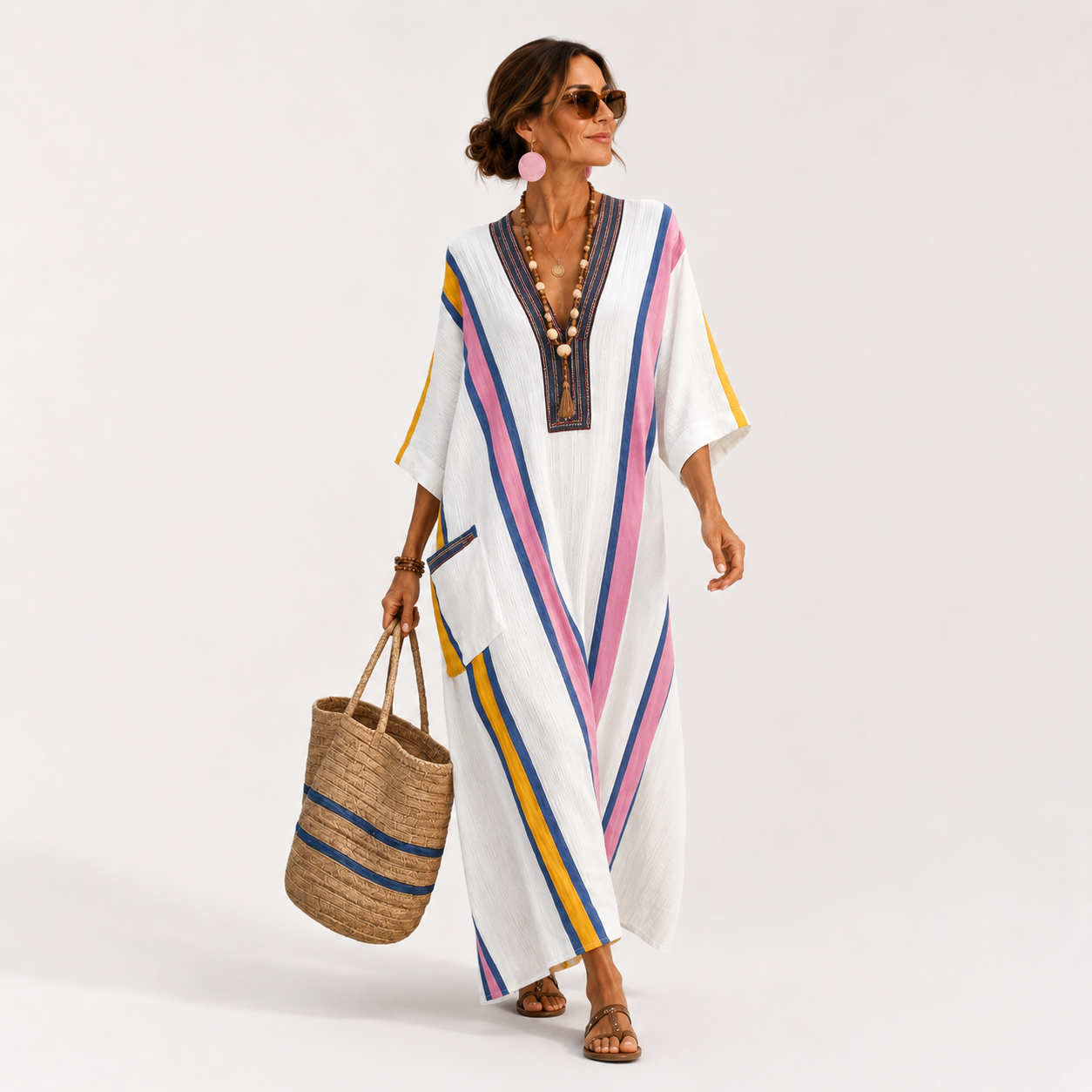 Sara White Multi-Coloured Kaftan